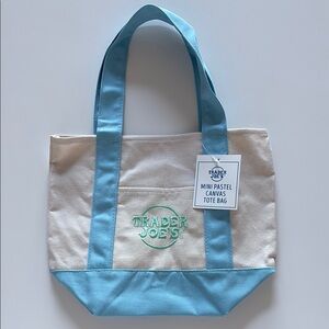 Trader Joe’s Mini Canvas Tote Bag Pastel Blue NWT